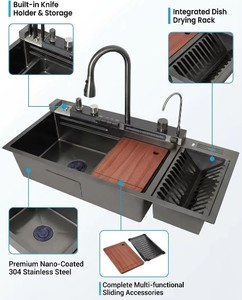Évier de <span class=keywords><strong>cuisine</strong></span> intelligent à double bac en acier inoxydable 304 noir nano, avec station de lavage de tasses intégrée, pour maison moderne, hôtel, vente en gros, OEM - Product Image 2