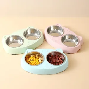 Macaron - Comedero Doble de Plástico para Mascotas, Bandeja para Comida y Agua para Cachorros y Perros, Accesorios para Alimentación de Gatos - Product Image 1