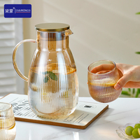 Ensemble de carafe à eau en verre borosilicate de haute qualité DIAMONDS, ambre, carafe de 1900 ml et 6 tasses de 370 ml, résistant à la chaleur, pour un usage quotidien