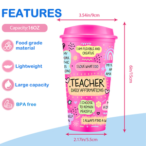 Regalos para el Día <span class=keywords><strong>del</strong></span> <span class=keywords><strong>Maestro</strong></span> 2026, Vaso <span class=keywords><strong>de</strong></span> Plástico Portátil <span class=keywords><strong>de</strong></span> 16 oz con Tapa, para Fiestas, Venta al Por Mayor - Product Image 2