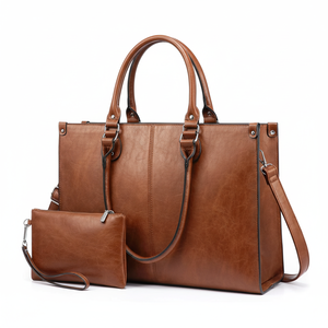 Sac de travail rétro pour femmes, sac à main pour ordinateur portable de 15,6 pouces, sac fourre-tout décontracté, mallette de bureau avec rivets, doublure en nylon imperméable, fermeture à glissière - Product Image 1