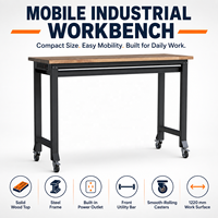 Banc de travail d'atelier industriel avec plateau en bois et pieds en acier, personnalisable OEM, capacité de charge de 200 kg pour l'assemblage et la réparation