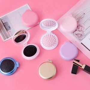 Customizable Small Round Pocket Make up <strong>Mirror</strong> Mini Folding Detangling Hair Brush With <strong>Mirror</strong> Custom Logo - Product Image 1