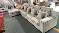 Ensemble Canapé d'Angle de Salon de Style Moderne en Tissu Blanc, Canapé Relax 3 Places en Forme de L