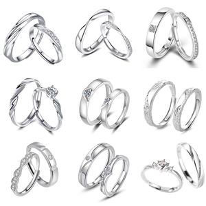 Anillos de Pareja Ajustables de Cobre Electrochapado, Anillos de Boda Abiertos con Circonita y Corona, Estilo Coreano, Sencillos, Elegantes y a la Moda para Hombre y Mujer - Product Image 5