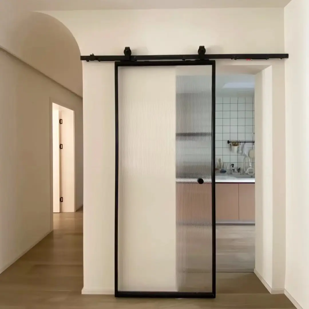 HDSAFE manual modern interior bathrooms hidden track mirrored aluminum tempered glass sliding barn door