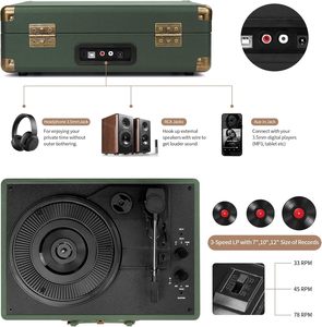 Tourne-disque vinyle rétro 3 vitesses, lecteur de disques Bluetooth, transmission par courroie, boîte à musique portable sans fil, idée cadeau d'anniversaire créative - Product Image 4