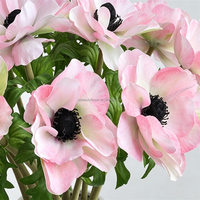 L-107 Grosir Bunga Anemone Buatan Tangan Realistis dari Sutra Putih Besar untuk Buket Natal dan Pernikahan yang Lembut