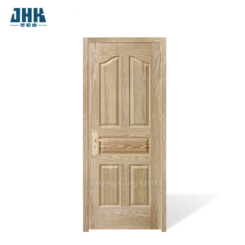 JHK-005 एन-लाल ओक बनावट अधूरा 5 पैनल आधुनिक भीतरी दरवाजे लकड़ी लिबास लकड़ी के दरवाजे डिजाइन अच्छी गुणवत्ता