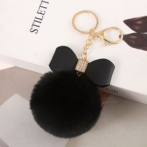 Cute Bow Pom Pom Keychain <b>Ring</b> Fluffy Plush Keychain for Women - Product Image 1
