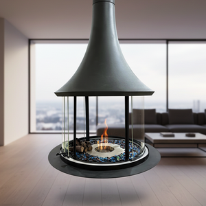 <span class=keywords><strong>Cheminée</strong></span> <span class=keywords><strong>bioéthanol</strong></span> autoportante moderne PANSEE 900 mm en acier au carbone noir <span class=keywords><strong>avec</strong></span> porte en verre et télécommande, <span class=keywords><strong>cheminée</strong></span> suspendue - Product Image 2