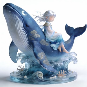 Ballena Estrella Azul: un Niño Celestial Montado en las Olas en Busca de los Sueños. Esta Escultura Fue Tallada y Fundida por Bozhiyi - Product Image 1