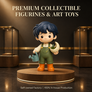 Figurine en vinyle personnalisée OEM Petit Jardinier Garçon, directement de l'usine, avec arrosoir et pot de fleurs en forme de lune, jouet artistique mignon - Product Image 1