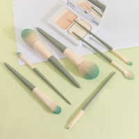 Kuas Makeup label pribadi kuas kosmetik rambut sintetis profesional 7 buah dengan ferrule aluminium/pegangan kayu