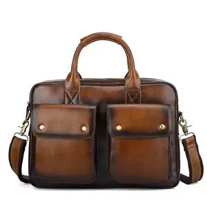 Pemasok Cina tas bisnis kulit asli untuk pria tas Tote modis grosir tas Laptop