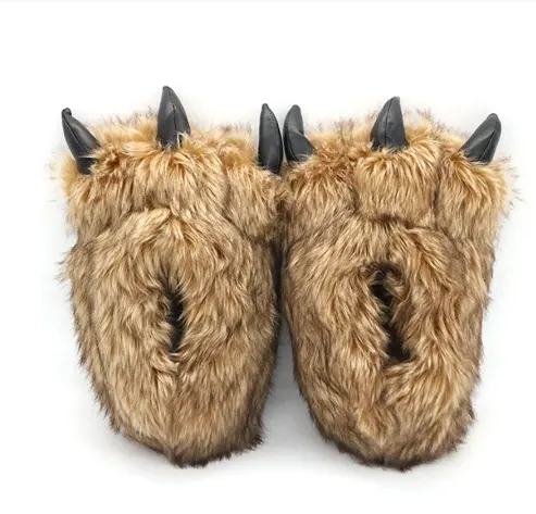 Women's Winter Bear Claw Cotton Slippers Indoor Warm Women's Fur Slides Ladies Cute Plush Animal Shoes Female Fur Flip Flops