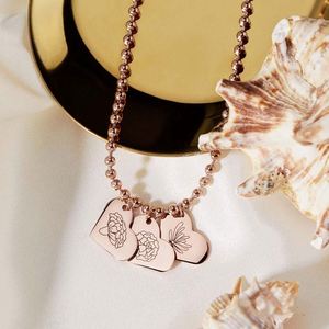Collier Pendentif Fleur de Naissance Personnalisé en Acier Inoxydable avec Chaîne à Perles Rondes, Meilleur Charme Cœur Fait Main pour Cadeau d'<span class=keywords><strong>Anniversaire</strong></span> d'Amitié - Product Image 3