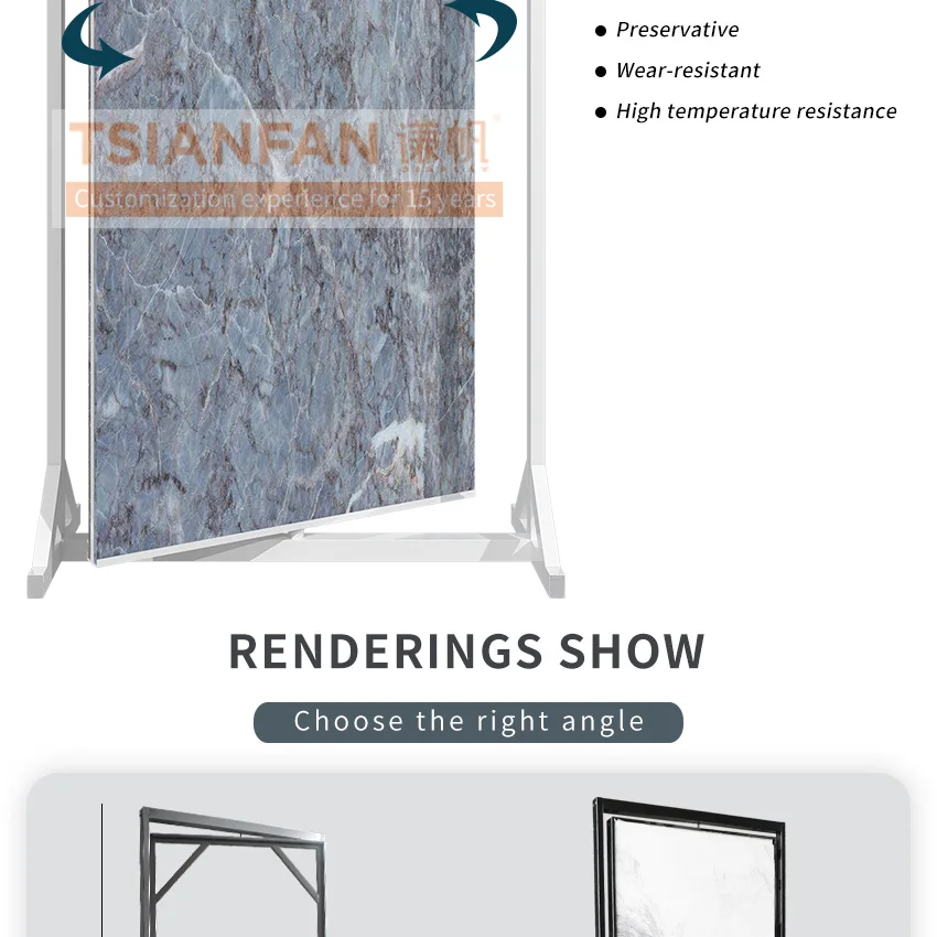 Tsianfan Metal Large Porcelain Floor Tile Stand Showroom Sample Granite Sintered Stone Slab Panel Rotating Marble Display Racks