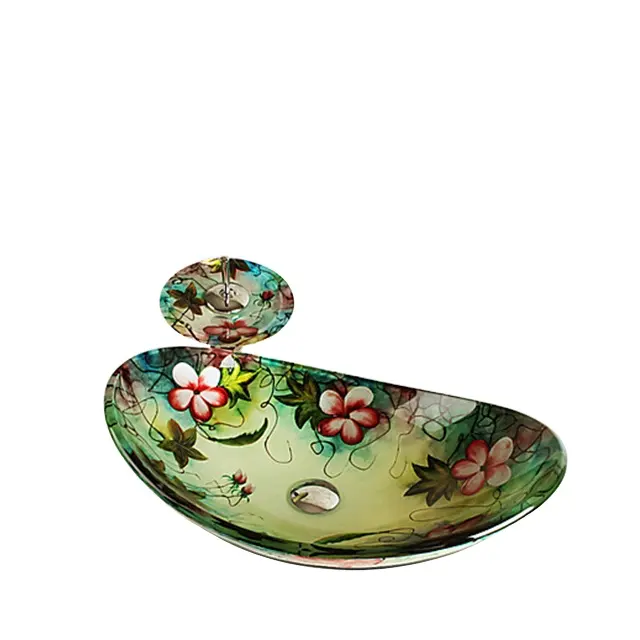 art decorative glass bowl lavabo glass sink with glass waterfall basin tap