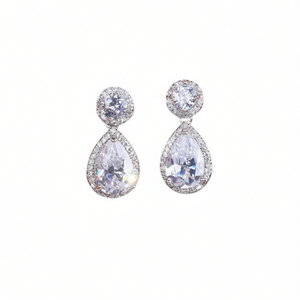 E3608 White Gold <b>Crystal</b> Drop Earrings <b>Water</b> Drop Bezel Setting Classic Women's Wedding Jewelry - Product Image 1