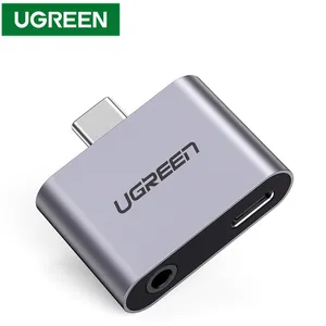 UGREEN USB C כדי סוג C 3.5mm לאוזניות מתאם סגסוגת אודיו 3.5mm אוזניות ממיר עם USB-C מטען עבור Huawei Matebook