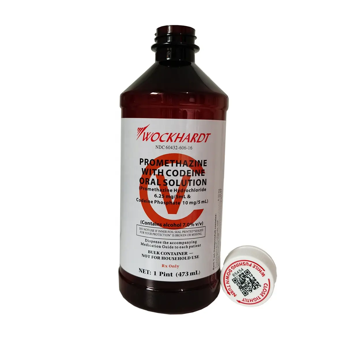 무료 배송 Wockhardt Lean 16 oz 소품 Pint 황색 병 Wockhardt 라벨 레드 CRC 스캔 가능 QR 코드 캡 및 씰