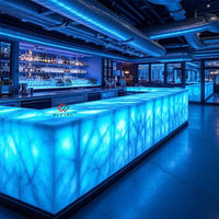 Comptoir de bar de luxe en marbre translucide, étanche, avec éclairage LED, prêt à l'emploi pour discothèque, pub et lounge