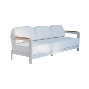 Set di Divani da Giardino Moderni Stile Hotel per Esterni con Cuscini Impermeabili in Legno di Teak e Alluminio Bianchi - Product Image 5