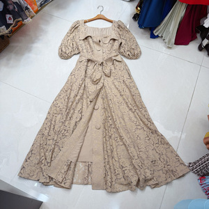 Robe brodée à col <span class=keywords><strong>carré</strong></span> et lacets de haute qualité 2026, jupe longue - Product Image 3