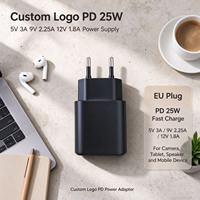 Adaptor Daya Kompetitif PD 25W 5V 3A 9V 2.25A 12V 1.8A Colokan EU untuk Penggunaan Ponsel, Kamera, Speaker, dan Tablet, Pengisi Daya Ponsel