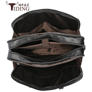 Tiding Genuine Leather Men's Business <b>Briefcase</b> 17-Inch Laptop Bag Large Capacity Crossbody Bag Black - Product Image 3