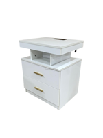 Table de chevet en bois massif de style nordique minimaliste, table de chevet moderne de luxe avec 2 tiroirs et poignées dorées, meubles écologiques