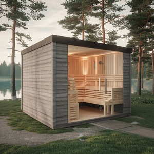 Sauna extérieur carré <span class=keywords><strong>en</strong></span> <span class=keywords><strong>bois</strong></span> massif pour 4 personnes avec fenêtre panoramique, <span class=keywords><strong>douche</strong></span>, <span class=keywords><strong>cabine</strong></span> <span class=keywords><strong>de</strong></span> vapeur <span class=keywords><strong>de</strong></span> luxe <span class=keywords><strong>en</strong></span> épicéa, alimentation électrique - Product Image 4