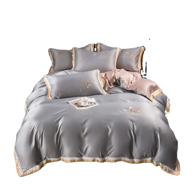 Conjunto de cama de luxo em seda, conjunto de roupa de cama de cetim com listras de corte jacquard, tamanho king, capa de edredão, queen, reino unido, alemanha, eua