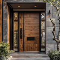 Porte d'entrée pivotante en bois massif de noyer américain naturel avec panneau latéral en verre pour maison
