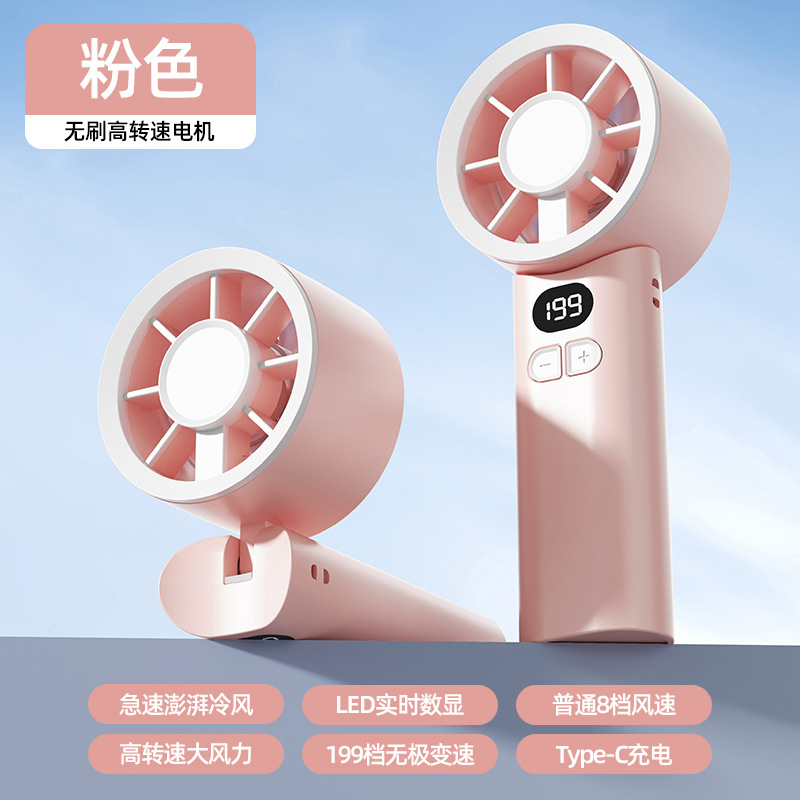 S2 Foldable Digital Display Handheld Fan [Pink]