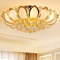 Lustre rond en cristal LED tendance, forme de fleur de lotus bouddhiste, luminaires pour hôtel et salon