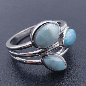 Bague en argent sterling 925 avec larimar, plaquée rhodium, sertie de pierres précieuses, pour mariage, fête ou anniversaire - Product Image 5