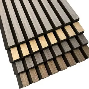 Rejilla de tablero de fibra de poliéster material acústico MDF paneles de pared de color madera