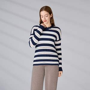 Knitwear Manufacturer Long Sleeve Striped Breathable Streetwear <b>Jumper</b> Autumn <b>Mesh</b> Cotton Sweater for Women - Product Image 1