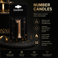 Velas de Cumpleaños de Lujo con Número Dorado del 0 al 9, Velas Metálicas Premium para Pastel, Sin Humo, Sin Goteo, para Pascua y Año Nuevo