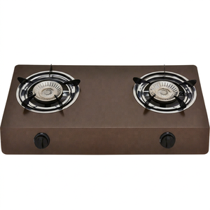 Estufa de Gas Portátil de Doble Quemador con Superficie de Hierro Fundido de Color Marrón de 0.6 mm, Protección Contra Apagado de Llama, Fácil de Limpiar, Función Automática - Product Image 1