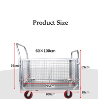 Chariot à quatre roues en maille de fer, capacité de charge super grande de 500 kg, 39,37 x 24 pouces, roulettes en polyuréthane de 6 pouces, pour le shopping et l'industrie