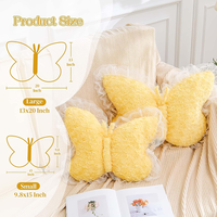 Coussin Papillon Jaune de 15 Pouces avec Bordure en Dentelle, Nœud Esthétique en Forme de Papillon, en Peluche Premium, pour Lit, Canapé, Décoration de Chambre