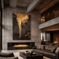 Peinture à l'huile abstraite moderne de luxe noire et dorée, texture épaisse, feuille d'or, art mural pour la décoration du salon