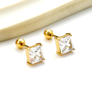 Fashion <b>Stud</b> <b>Earrings</b> Zircon Geometric Shape Claw Setting Stainless Steel Party Jewelry - Product Image 4