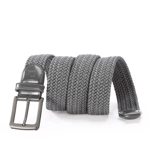 <span class=keywords><strong>Ceinture</strong></span> élastique à bout ajustable en cuir tressé <span class=keywords><strong>extensible</strong></span> noire pour hommes, avec logo personnalisé - Product Image 3