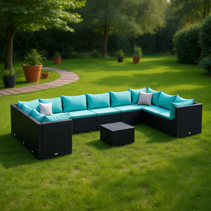 Ensemble de salon de jardin en polyrotin noir avec coussins, 10+ places, mobilier d'extérieur contemporain - Product Image 2