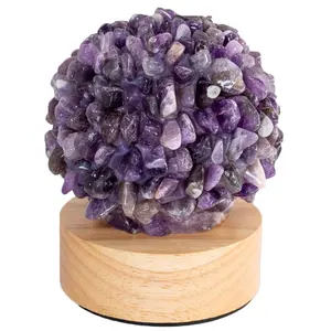 Creative Led Desk Light Pineapple Decorative Room Natural Crystal Raw Rough Stone Amethyst USB Charging Table Lamps