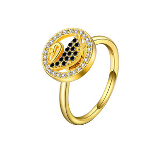 Anillos Ajustables Abiertos Giratorios de Cobre Bañado en Oro con Circonitas Blancas y Negras Micro Pavé, Joyería Antiestrés con Cisne Giratorio para Mujer - Product Image 5